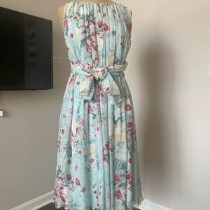 MaxMara Floral Midi Dress - Light Blue and Pink